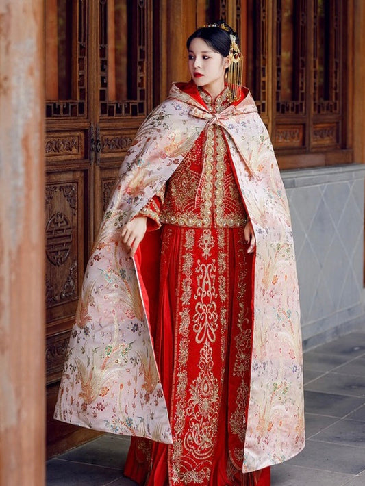 Bridal Cape, Princess Style, Blush - hanfu wedding accessory — detail view