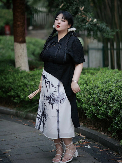 New Chinese Style Cheongsam Dress, Ink Bamboo (Preorder)