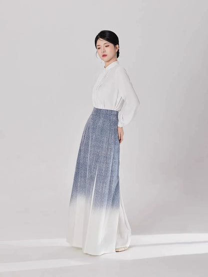New Chinese Style Women Long Sleeve Top and Three Pleat Skirt Modern Hanfu Set - Spring Diaries 春涧集 (Preorder)