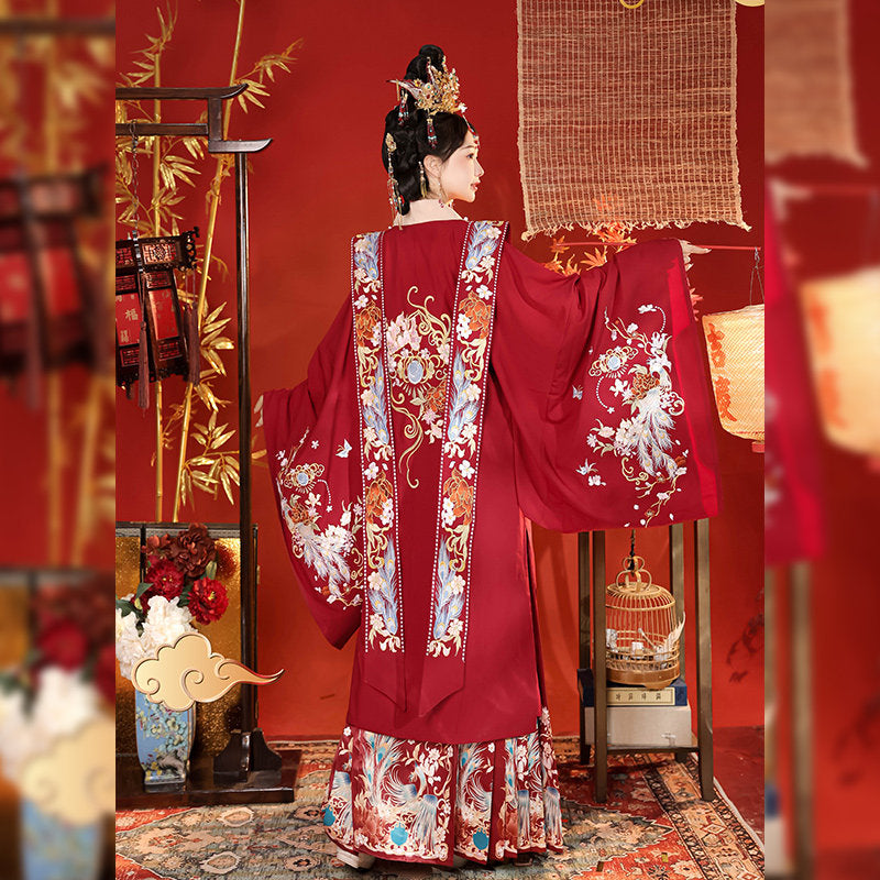 Ming Dynasty Chinese Wedding Hanfu with Xiapei & Mamian Skirt | Double Happiness 上囍