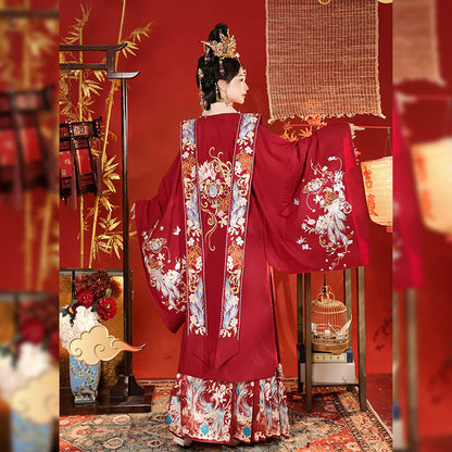 Ming Dynasty Chinese Wedding Hanfu with Xiapei & Mamian Skirt | Double Happiness 上囍