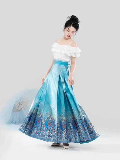 Chinese Off Shoulder Blouse & Mamian Skirt Outfit | Mermaid 五行水