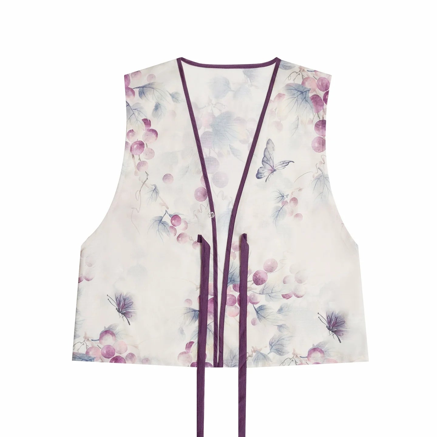 Tang Dynasty Modern Hanfu Set with Beizi Overlay & Flowing Eight-Panel Skirt - Taro Grape 紫芋葡萄 (Preorder)