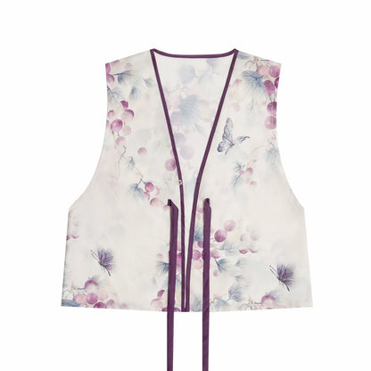 Tang Dynasty Modern Hanfu Set with Beizi Overlay & Flowing Eight-Panel Skirt - Taro Grape 紫芋葡萄 (Preorder)