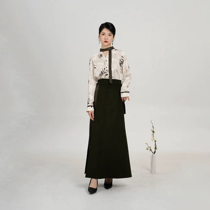 Song Dynasty Modern Hanfu Set with Long Sleeve Top and Spiral Skirt - Fumei 赋梅 (Preorder)