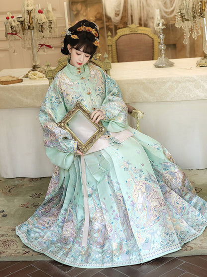 Ming Dynasty Pastel Violet Mint Green Pipa Sleeve Top & Mamian Skirt | Menghuan 梦幻