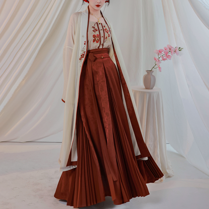 Song Dynasty Modern Hanfu Changgan Temple Beizi and Wrap Skirt - Crimson Cup 赤玉盏 (Preorder)