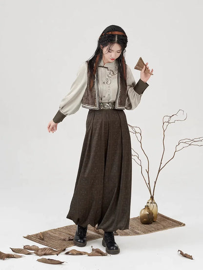 New Chinese Style Women Embroidered Vest, Inner Top & Lantern Pants - Poetry of the Wilderness 旷野之诗 (Preorder)