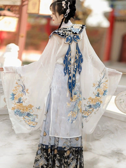 Ming Dynasty Hanfu Set with Robe & Mamian Skirt | Yurui 沧溟玉蕊