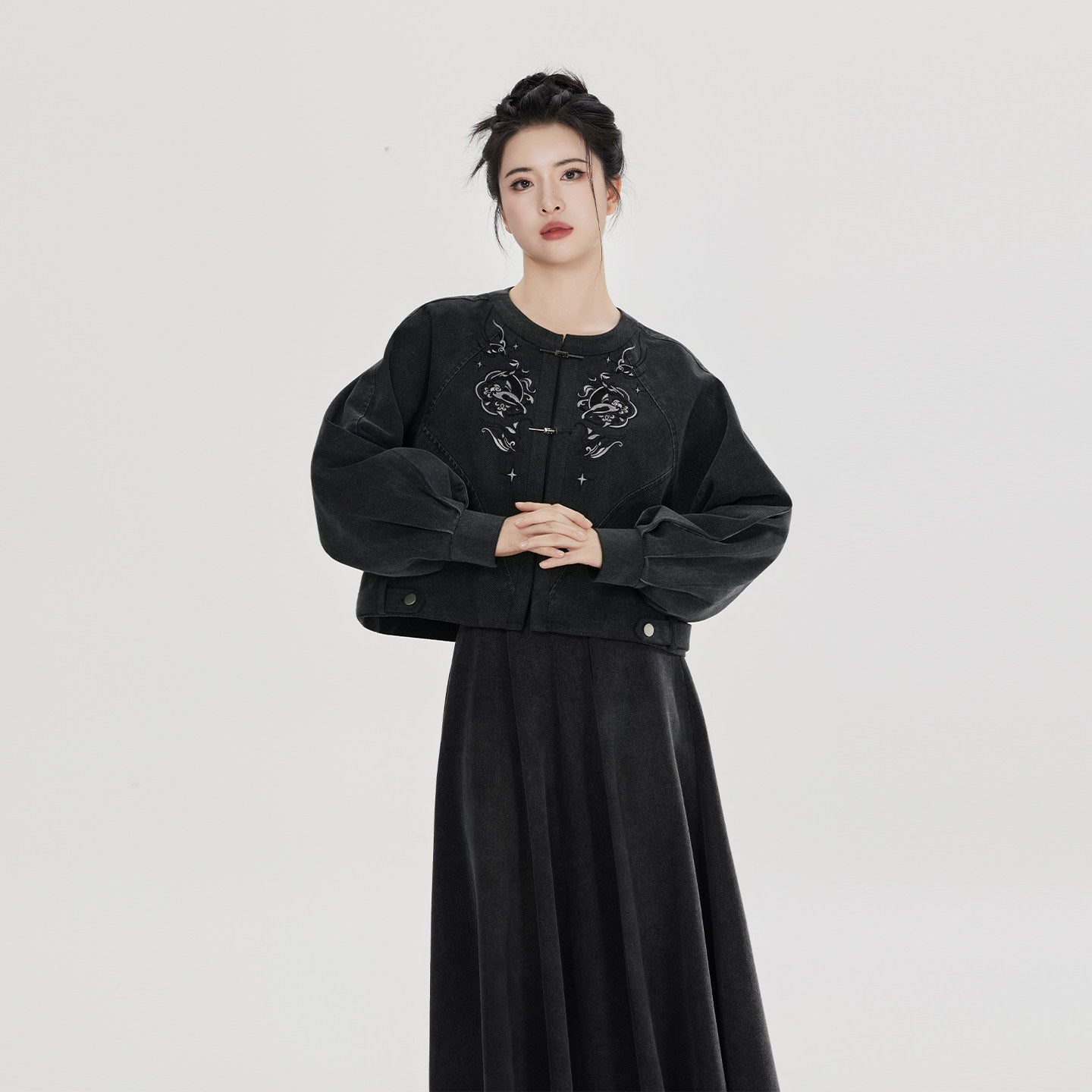 Yan Gui | New Chinese Style Retro Washed Denim Jacket and Skirt Set