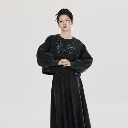 Yan Gui | New Chinese Style Retro Washed Denim Jacket and Skirt Set