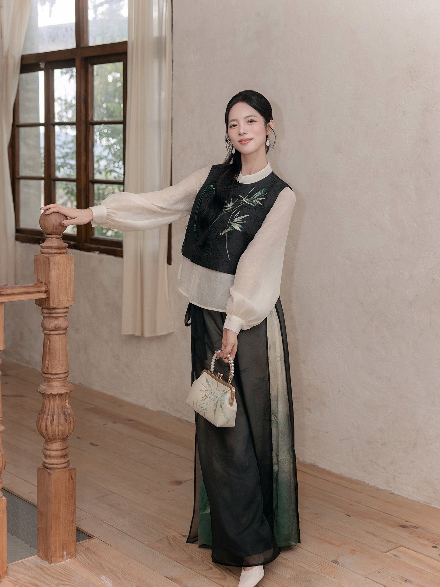 New Chinese Style Blouse and Wide Leg Pants - Letters in the Sky 雁寄云书