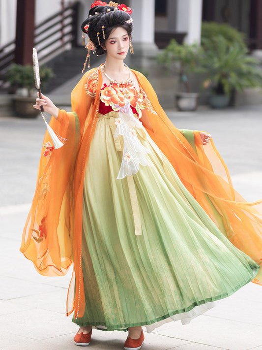 Camellia | Embroidered Hezi Dress with Wide Sleeve Jacket