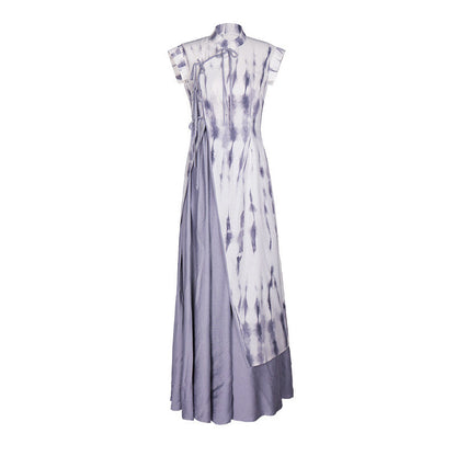 New Chinese Style Sleeveless Tie Dye Cheongsam Dress in Grey - Misty Clouds 云烟 (Preorder)