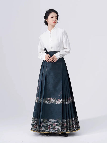Chinese Blouse & Mamian Skirt Outfit | Drunk Star Lotus 醉星荷