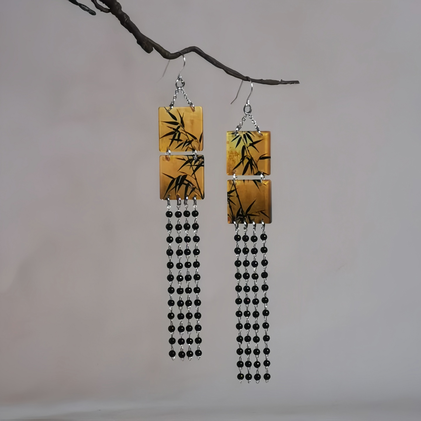 Bamboo Leaves Square Tassel Earrings | Hanfu Jewelry