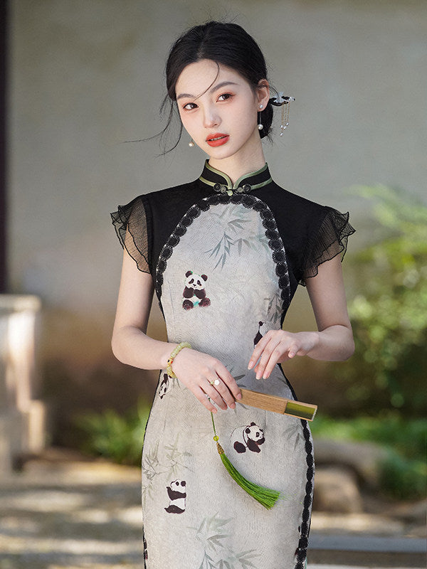 Short Sleeve Modern Midi Cheongsam | Panda