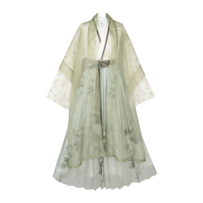 Song Dynasty Modern Hanfu Changgan Temple Beizi with Pleated Green Skirt - Bu Ruan 不染 (Preorder)
