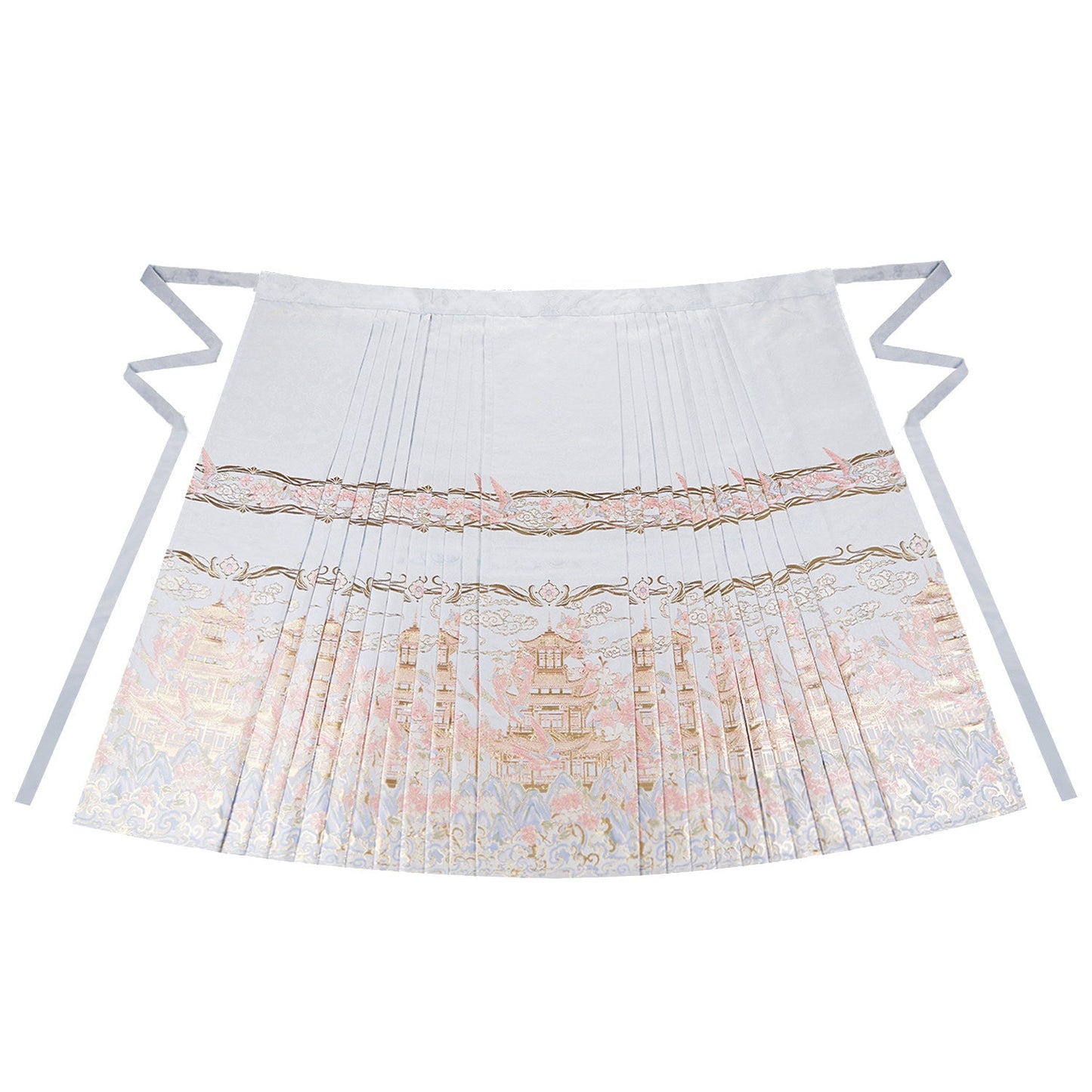 Ming Dynasty Sweet Pink Embroidered Pipa Sleeve Top & White Woven Mamianqun | Swallow Pavilion 燕云亭