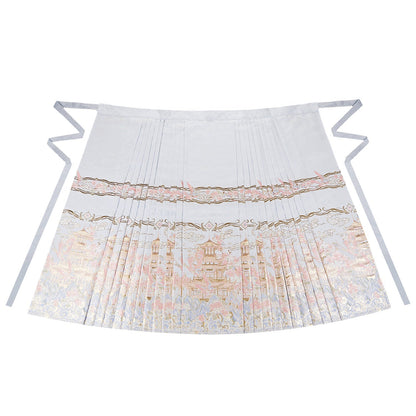 Ming Dynasty Sweet Pink Embroidered Pipa Sleeve Top & White Woven Mamianqun | Swallow Pavilion 燕云亭