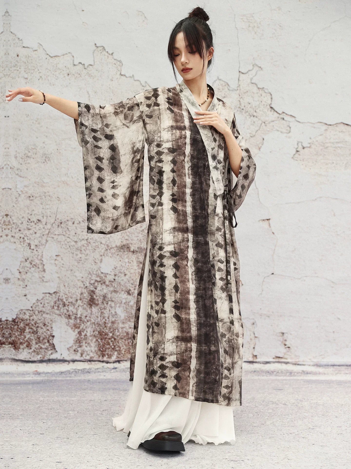 New Chinese Style Summer Loose Geometric Lines Blend Cross Collar Cardigan