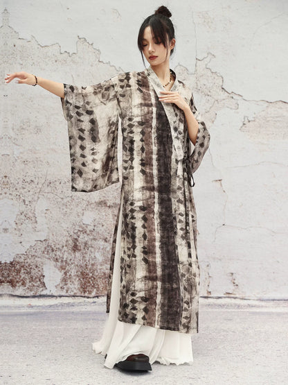 New Chinese Style Summer Loose Geometric Lines Blend Cross Collar Cardigan