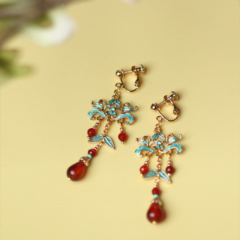 Brocade Red Agate Droplet Earrings