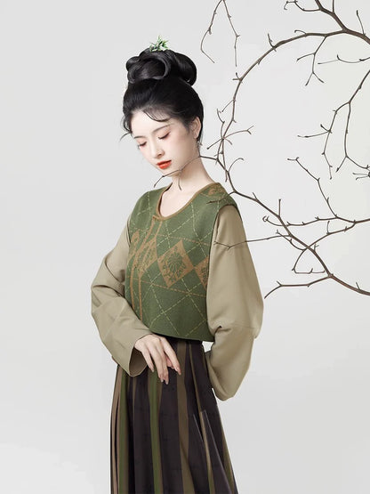 Tang Dynasty Modern Hanfu Set with Beizi Overlay & Flowing Eight-Panel Skirt - Twilight Returns 暮晚归 (Preorder)