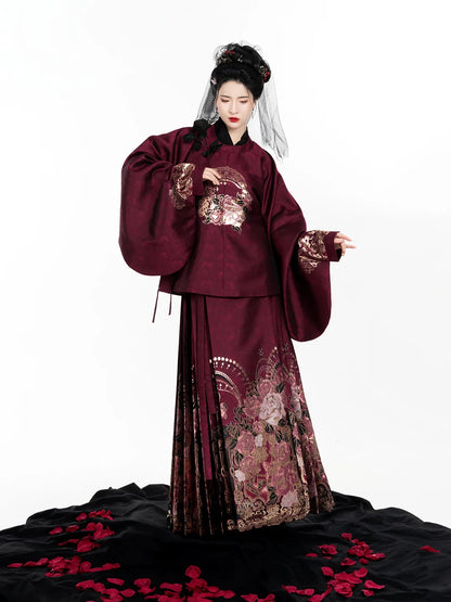 Ming Dynasty Modern Hanfu Mamianqun Outfit - Eternal Night Rose 永夜玫瑰