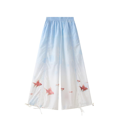 Neo-Chinese Goldfish Print Hooded Sun Jacket & Wide-Leg Pants 金鱼冰沙