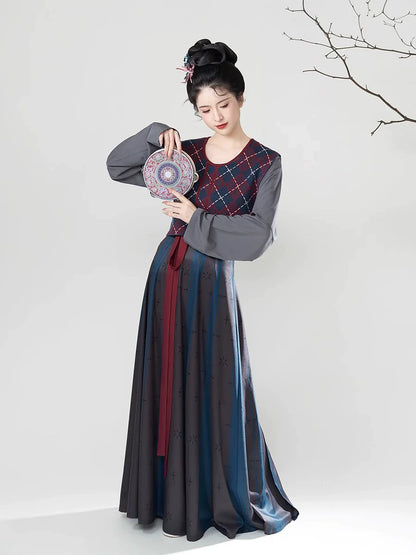 Tang Dynasty Modern Hanfu Set with Beizi Overlay & Flowing Eight-Panel Skirt - Twilight Returns 暮晚归 (Preorder)