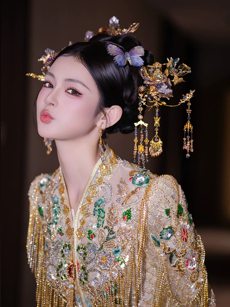 Butterfly Moonlight - Light-Toned Butterfly Tassel Bridal Hairpin Celestial New Chinese Style Wedding Headpiece