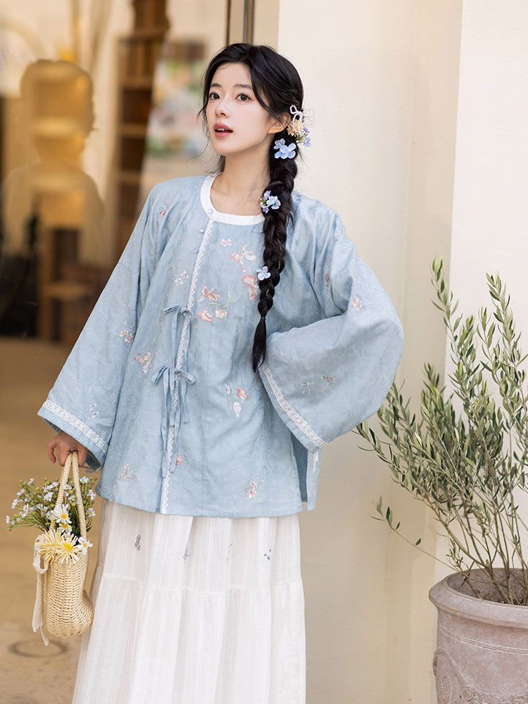 Tang Dynasty Crew Neck Shirt Cotton Skirt - Moving Spring Order 移春令 (Preorder)