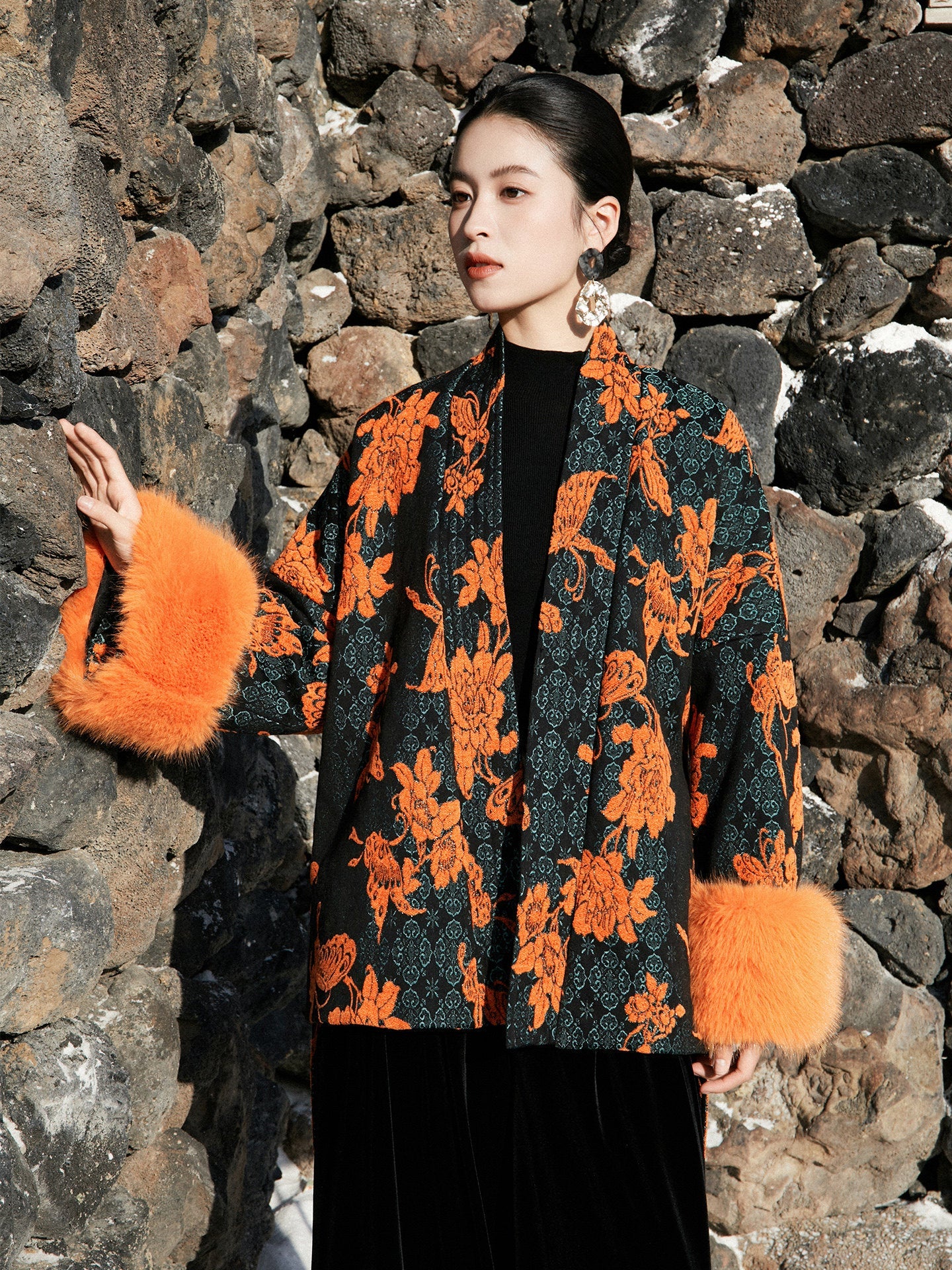 New Chinese Style Wool Blend Brocade Jacket - Shayue 沙玥