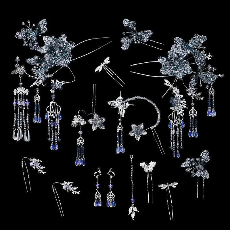 Ocean Petals - Blue Floral Tassel Bridal Hairpin New Chinese Wedding Hair Accessories for Xiuhe, Hanfu, and Cheongsam Bride