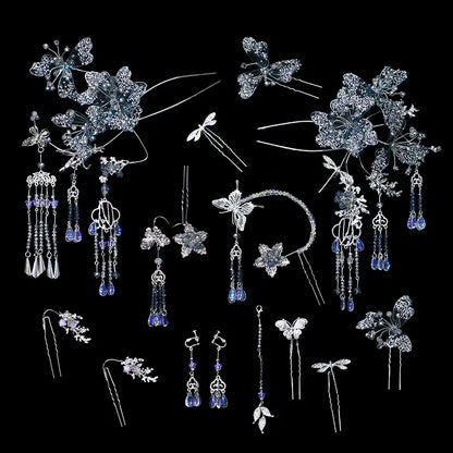 Ocean Petals - Blue Floral Tassel Bridal Hairpin New Chinese Wedding Hair Accessories for Xiuhe, Hanfu, and Cheongsam Bride