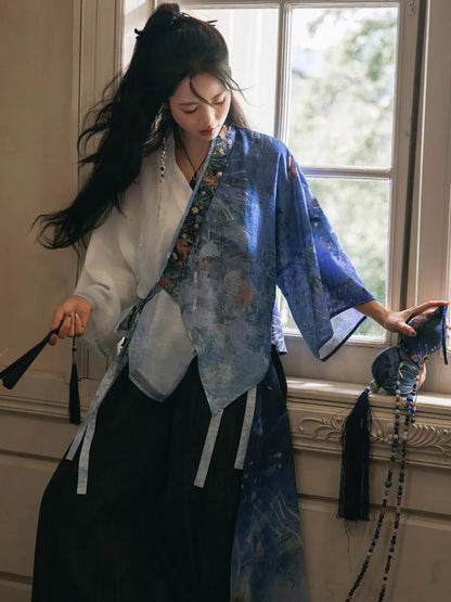 New Chinese Style Cross Collar Cardigan and Wide Leg Pants - Fish and Dragon Dance 鱼龙舞