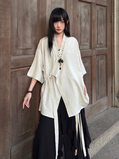 New Chinese Style Cross Collar Long Sleeve Cardigan