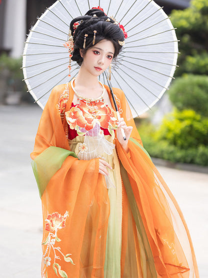 Camellia | Embroidered Hezi Dress with Wide Sleeve Jacket