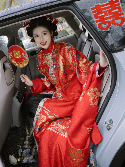 Ming Dynasty Bridal Hanfu Set with Robe & Mamian Skirt | Fengxia 凤霞