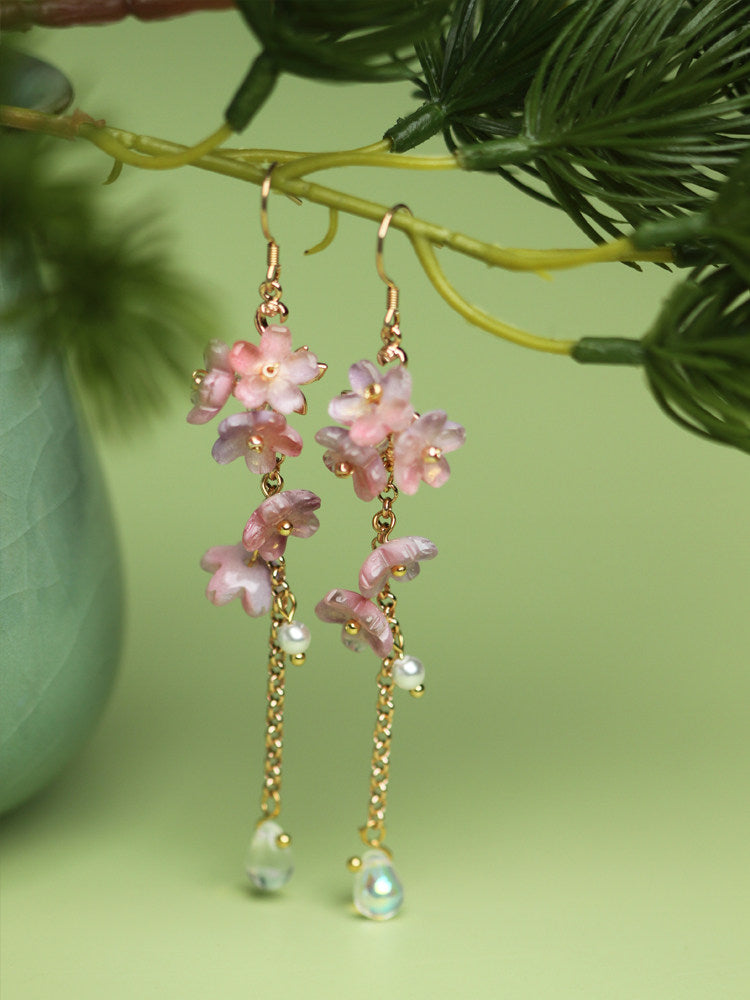 Wisteria Glazed Flower Earrings | Hanfu Jewelry