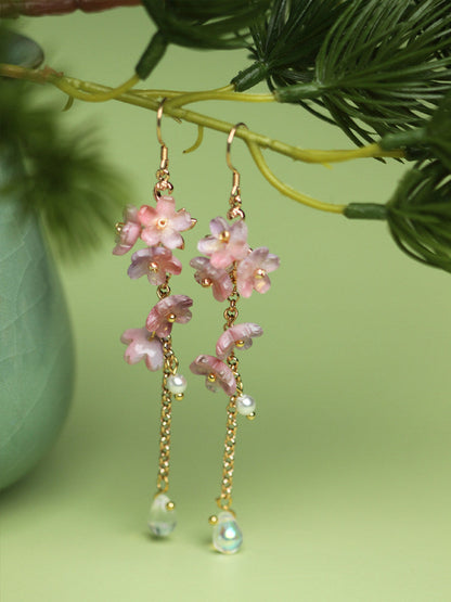 Wisteria Glazed Flower Earrings | Hanfu Jewelry