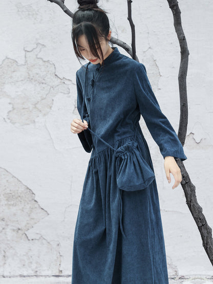 New Chinese Style Long Sleeve Cheongsam Dress - Lang Huan 琅嬛