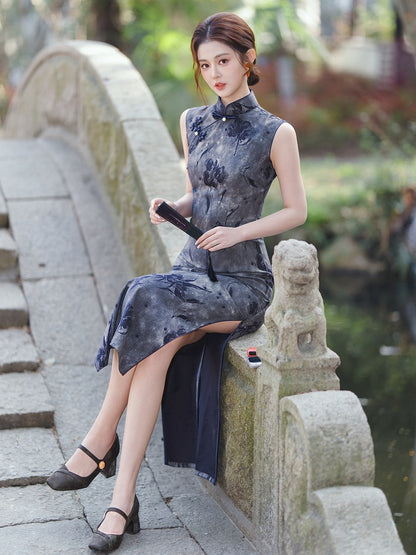 Sleeveless Floral Midi Cheongsam | Nightshade