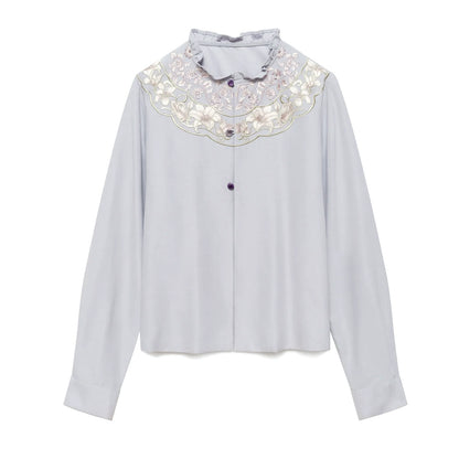 New Chinese Style Women Purple Embroidered Blouse with Fitted Mermaid Skirt - Xianglan 雪香兰 (Preorder)