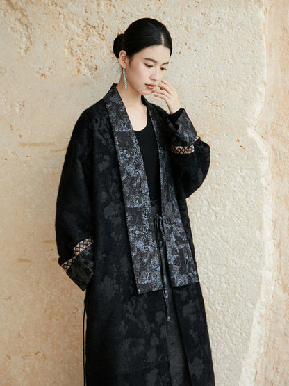 New Chinese Style Woven Wool Jacquard Coat - Qichen 祈宸