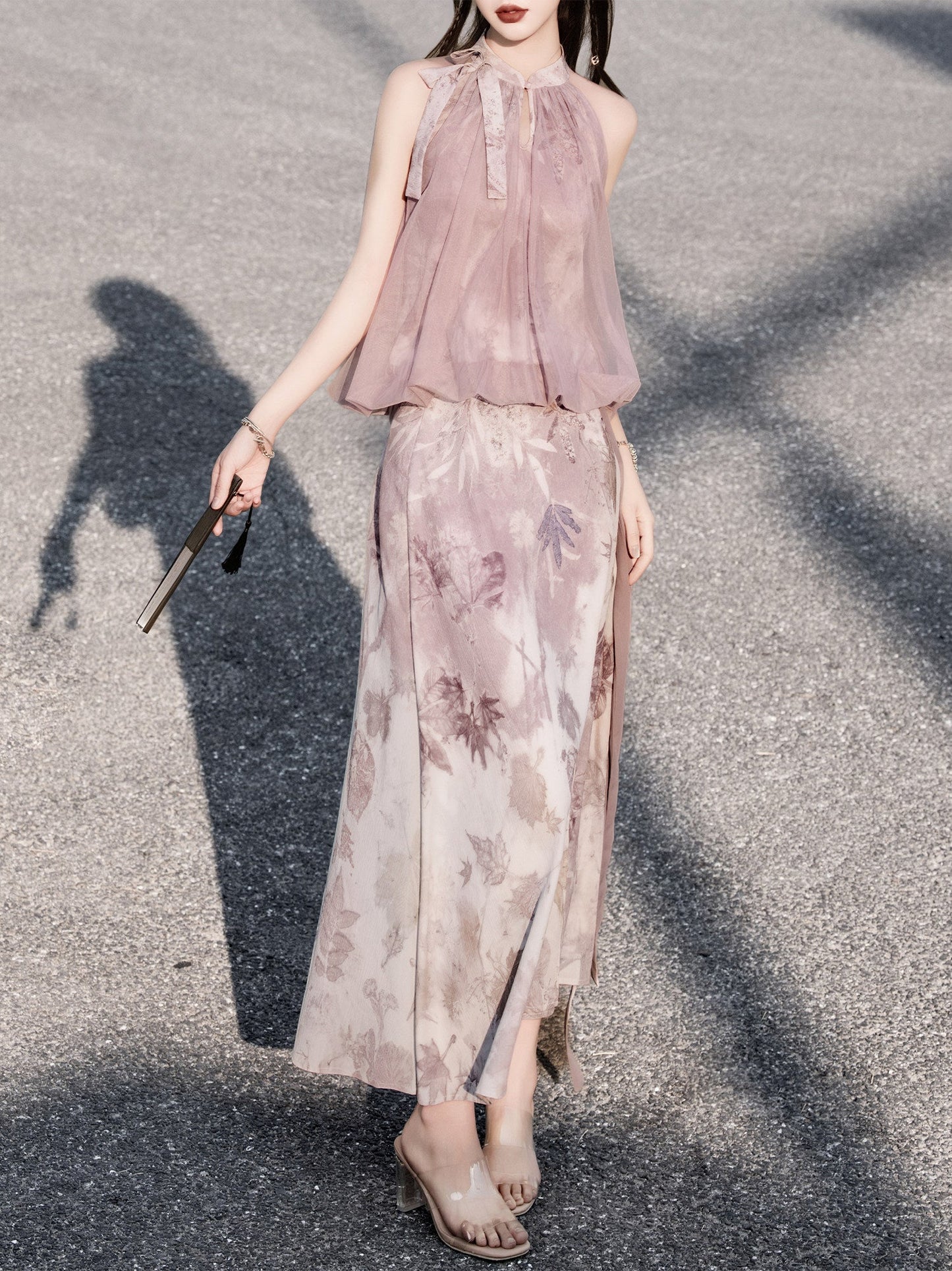 New Chinese Style Pink Puffy Top and A-line Skirt - Wilderness 旷野 (Preorder)