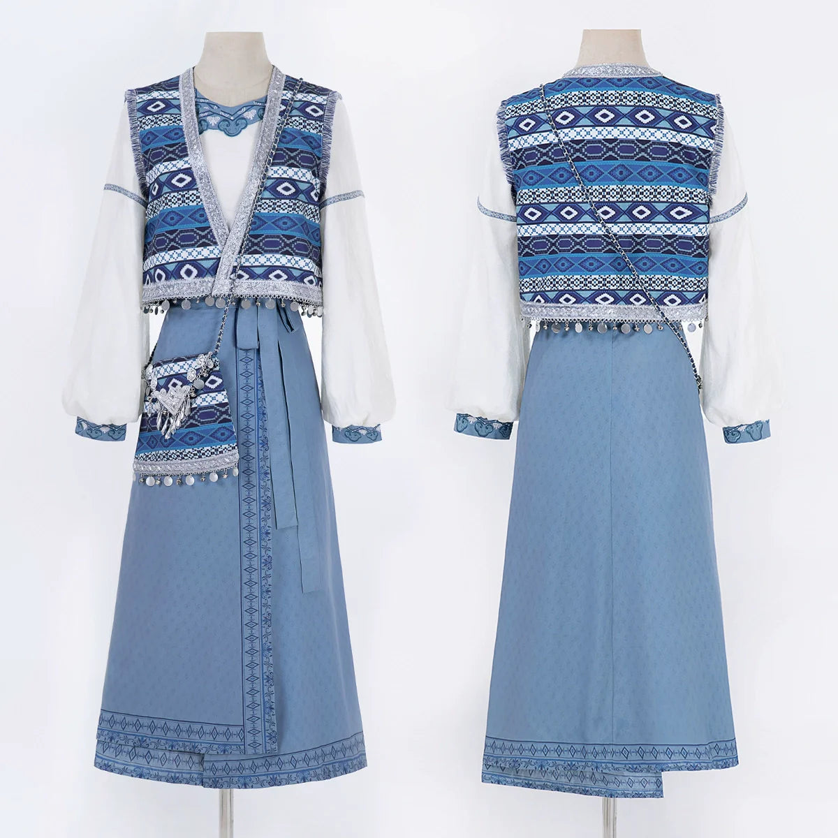 Fulan 潋滟浮兰 - New Chinese Style Ethnic Wrap Skirt and Vest Outfit