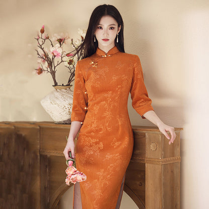 Mid Sleeve Floral Cheongsam | Evening Sun