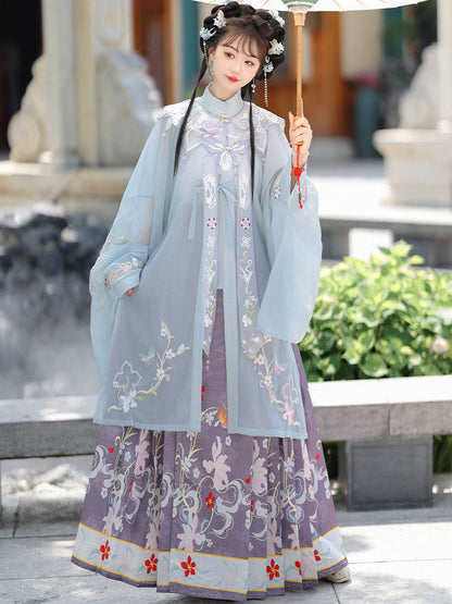Ming Dynasty Hanfu Set with Cloud Collar & Mamian Skirt｜Sleepless Petal 花未眠
